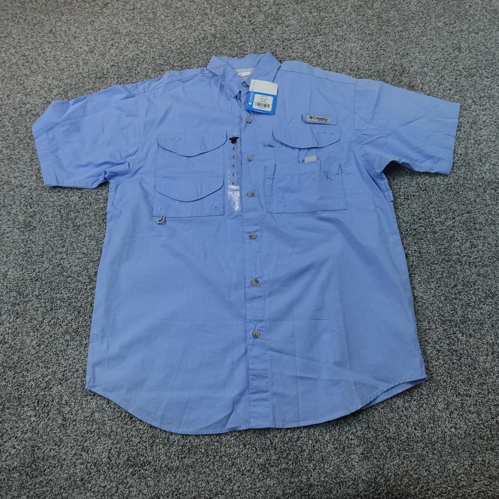 NEW Columbia Shirt Mens S Blue PFG Bonehead Short Sleeve Fishing Button Up Top